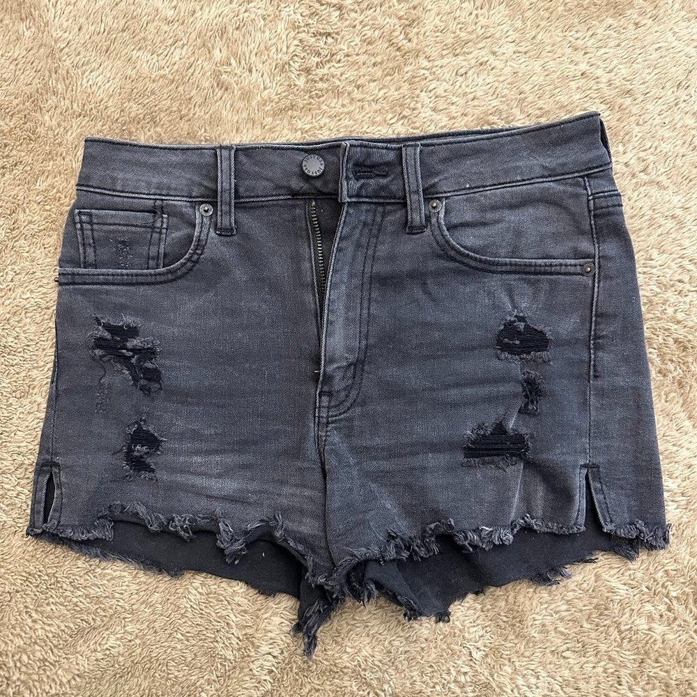 Black ripped jean shorts, size 25